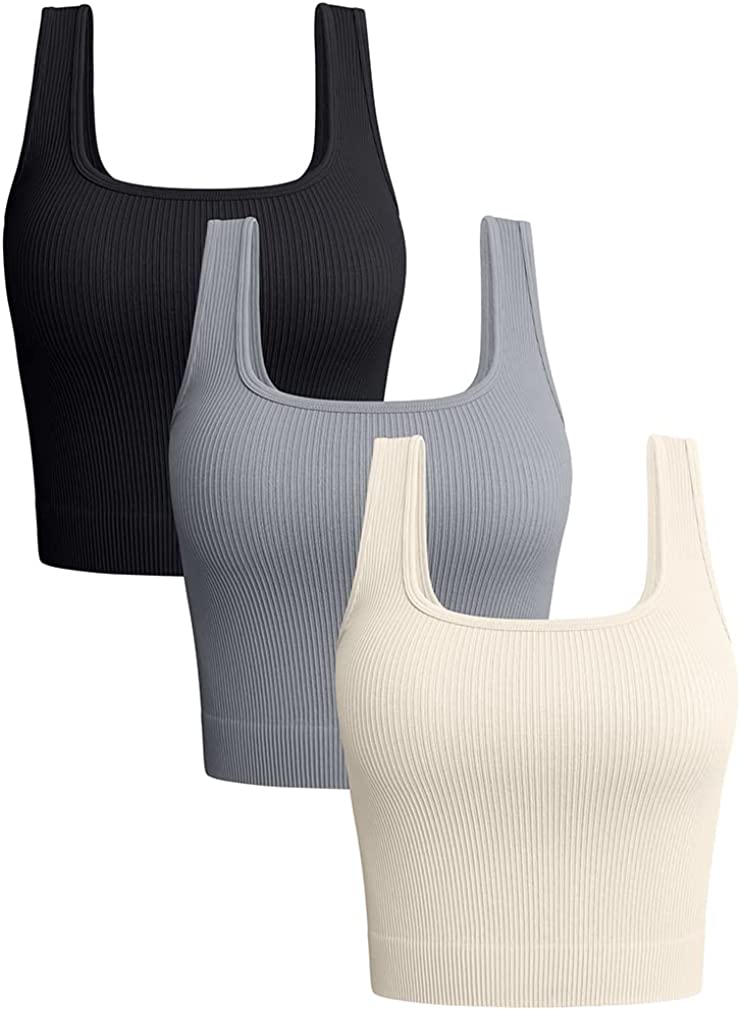 OQQ Women's 3 Piece Tank Tops Ribbed Seamless Workout