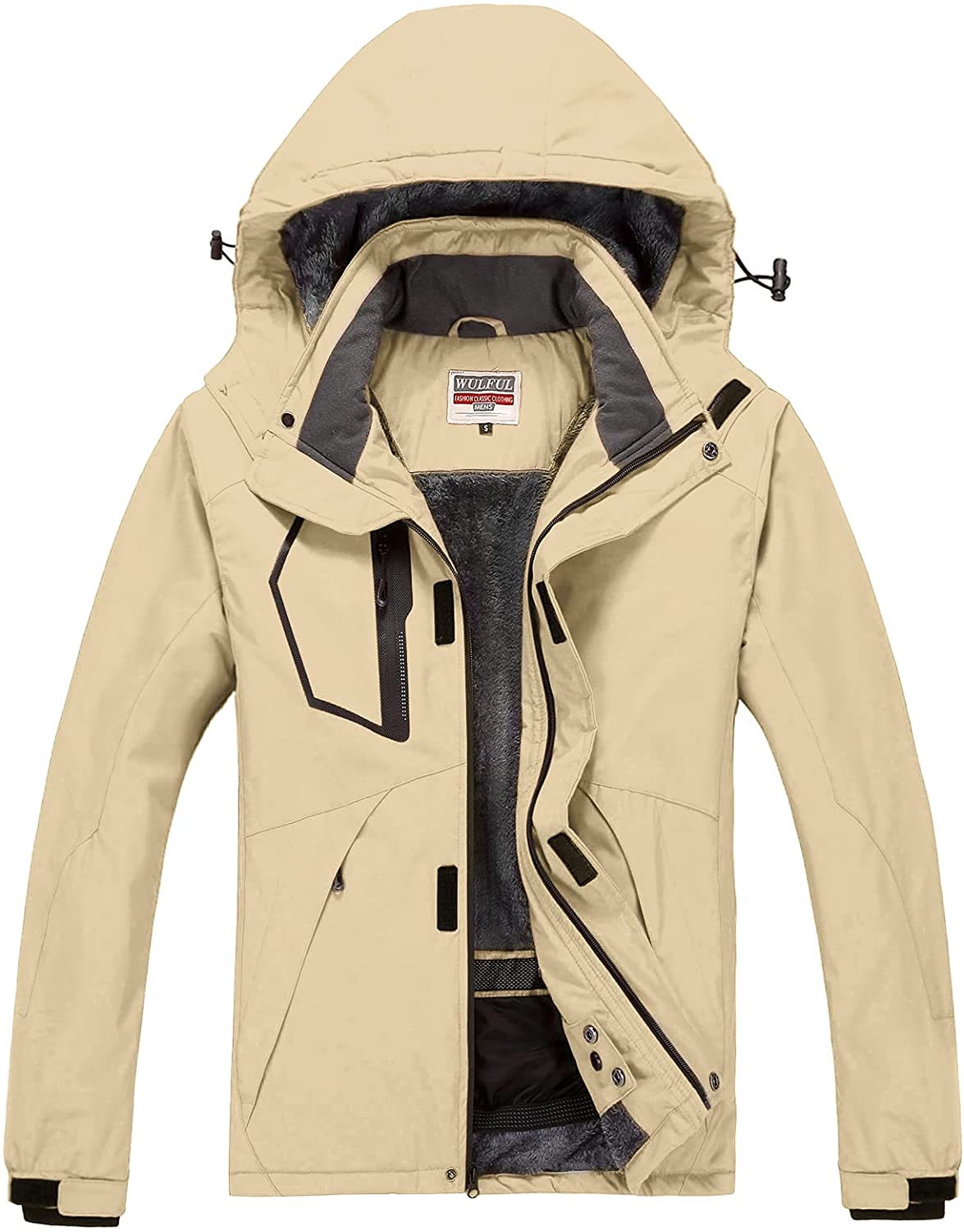 WULFUL Men's Waterproof Ski Jacket Warm Winter Snow Coat Mountain Windbreaker Hooded Raincoat 