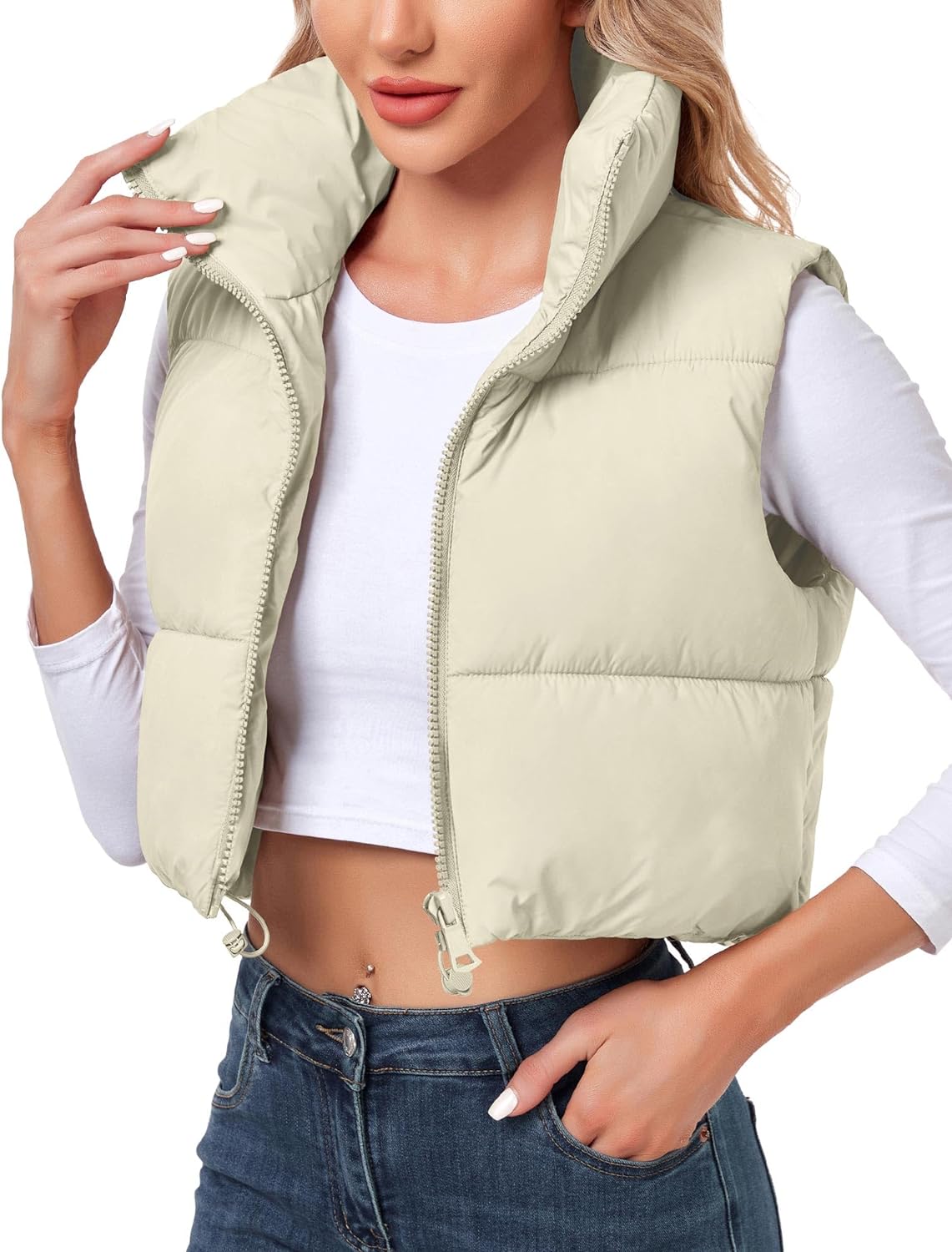 Polu Women's Cropped Puffer Vest Jacket Sleeveless Winter High