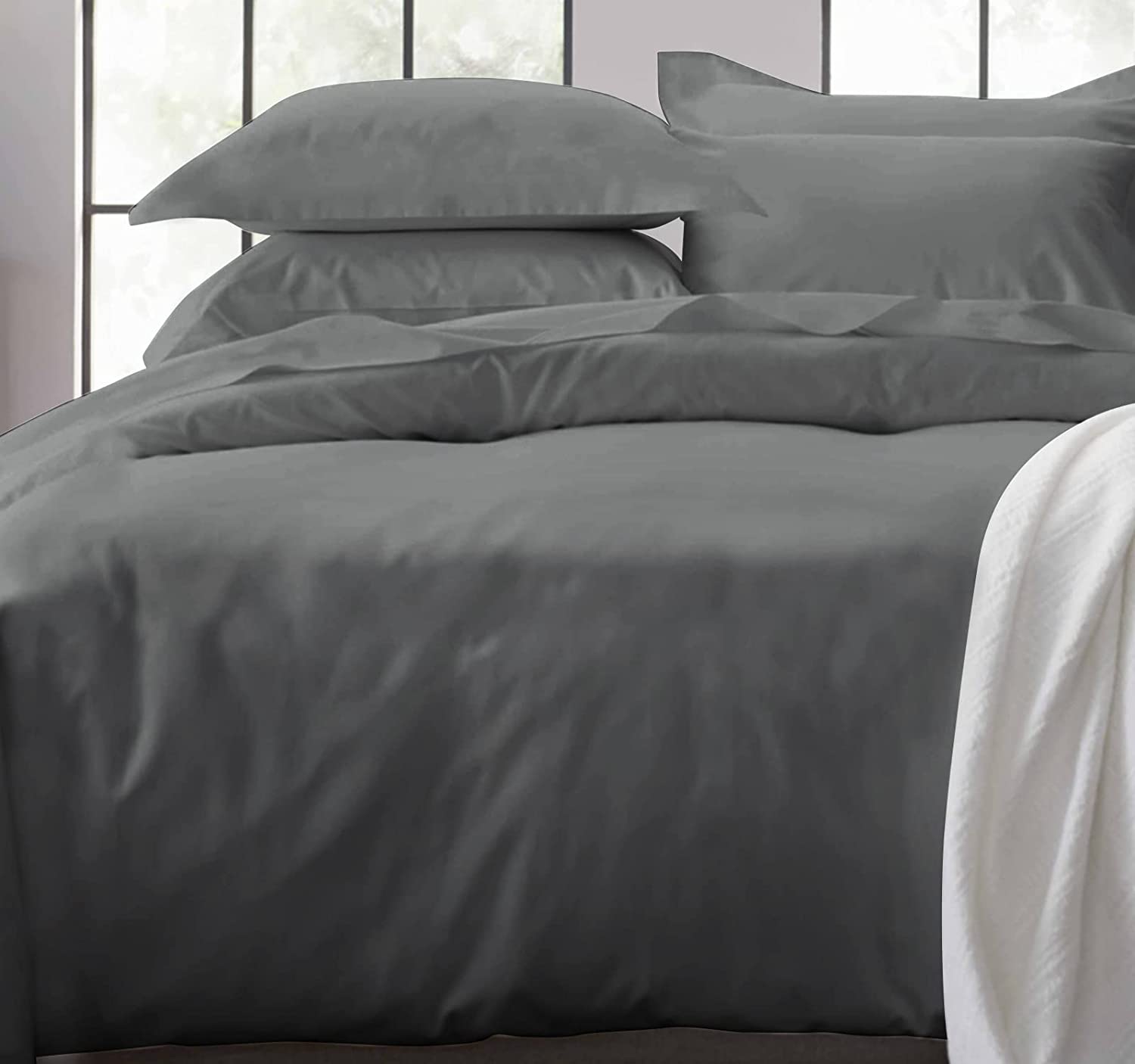 Queen Size Duvet Cover, 100% Cotton 3 Piece Cover & Sham Set Soft Textured  White