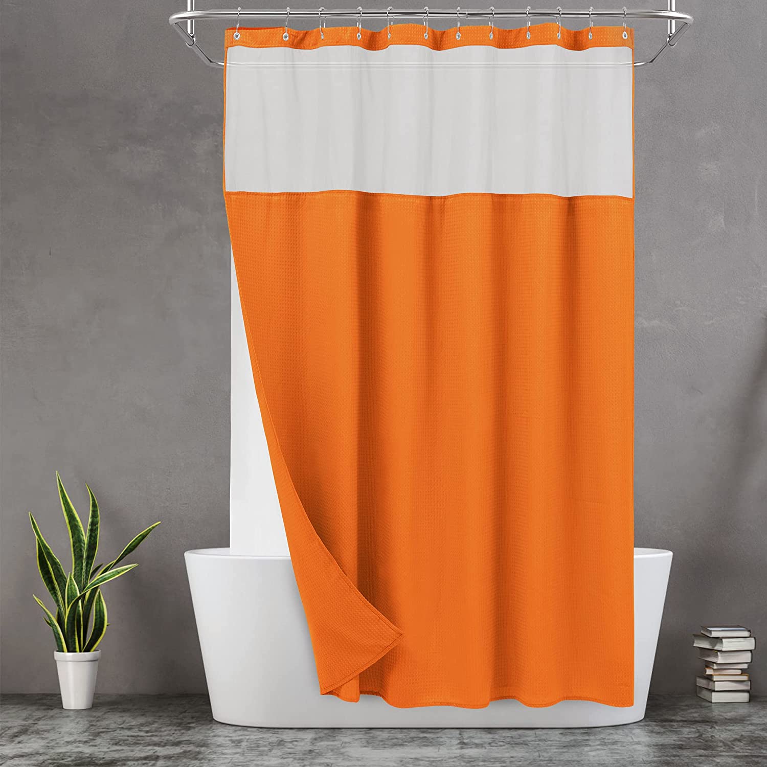 Waffle Weave Shower Curtain with Snap-in Fabric Liner Set, 12 Hooks  Included - H