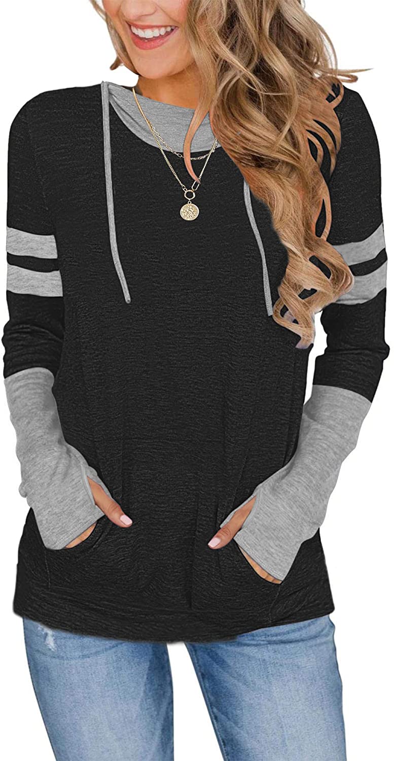 AUSELILY Long Sleeve Drawstrings Hoddie Sweatshirt With Thumb Holes Hoodie  for W