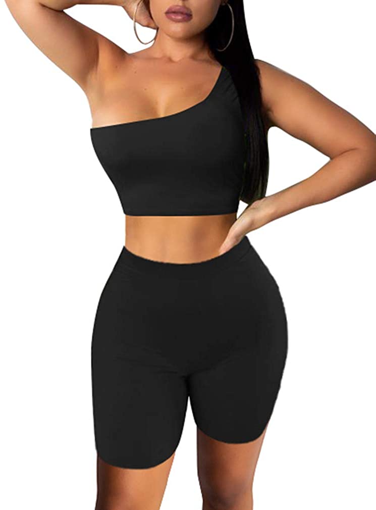Lagshian Womens Sexy 2 Pieces Outfit One Shoulder Crop Top Short Pants Bodycon Ebay 9118