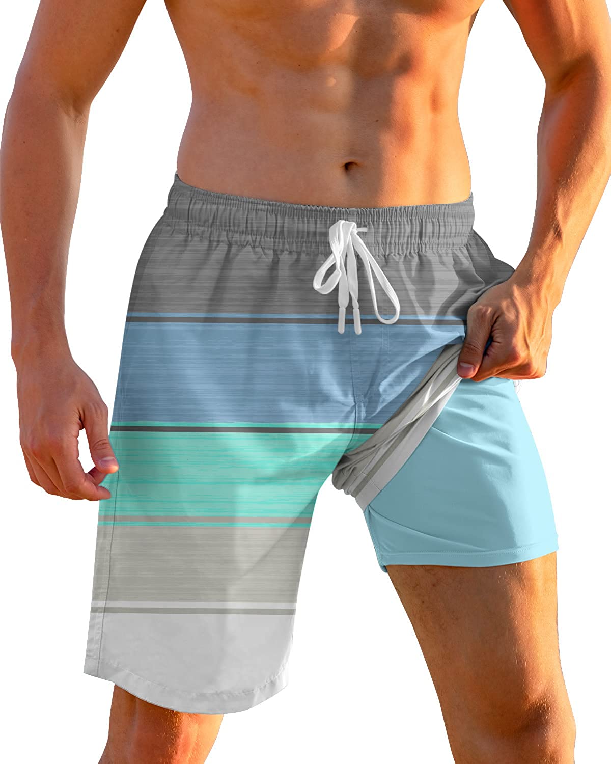 Cozople Mens Swim Trunks 5.5 Compression Liner Swim Shorts Boxer Brief  Lined Quick Dry Bathing Suit Swimwear 