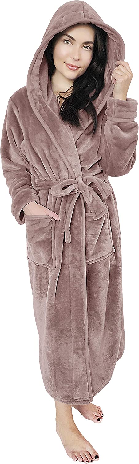 NY Threads Women Fleece Hooded Bathrobe - Plush Long Robe