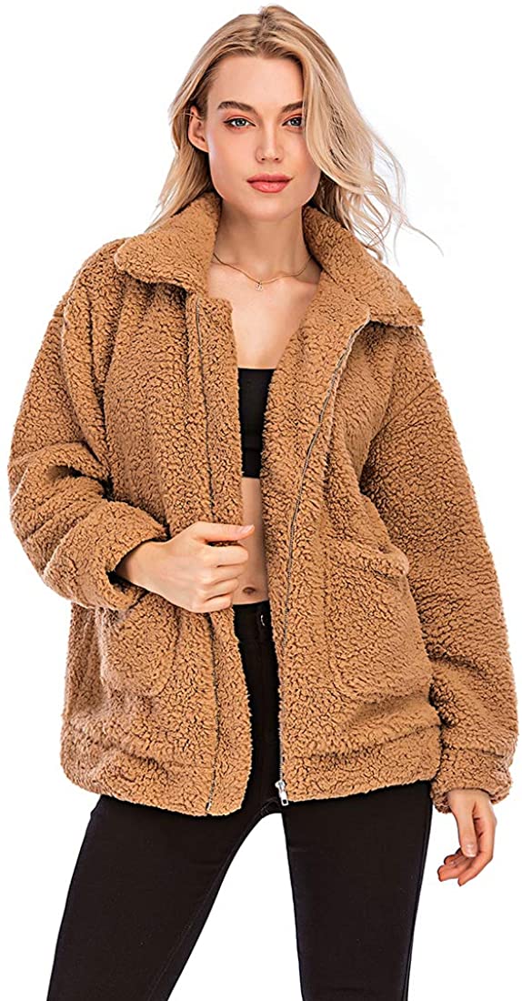 Teddy Bear Jacket for Women, Oversized Sherpa Jacket, Fuzzy Fleece