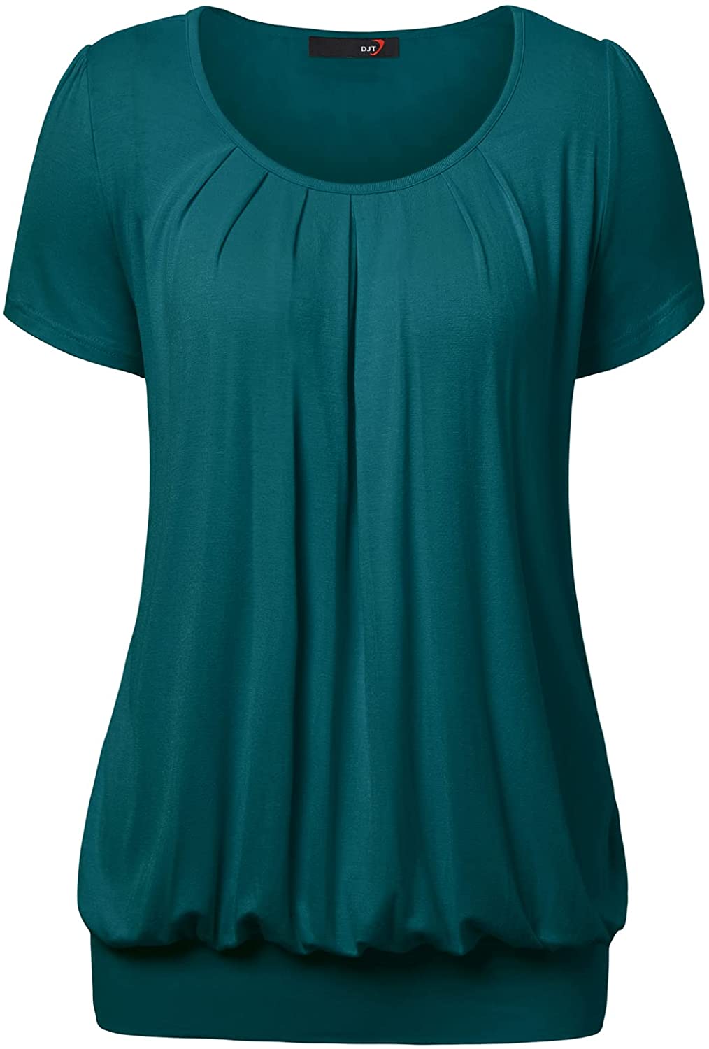 DJT Womens Scoop Neck Short Sleeve Front Pleated Tunic