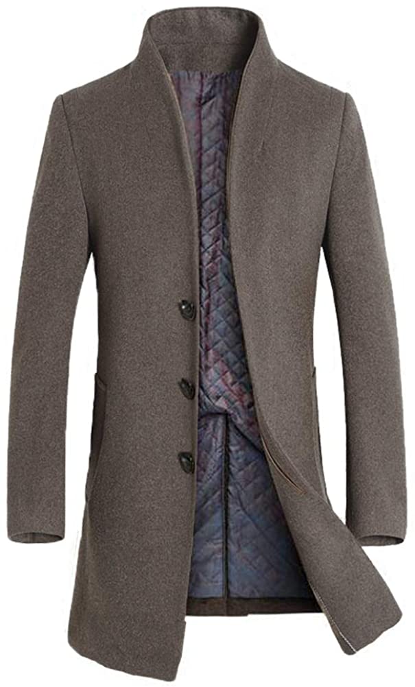 Mordenmiss Men's Wool Single Breasted Winter Trench Jacket Woolen Pea Coat