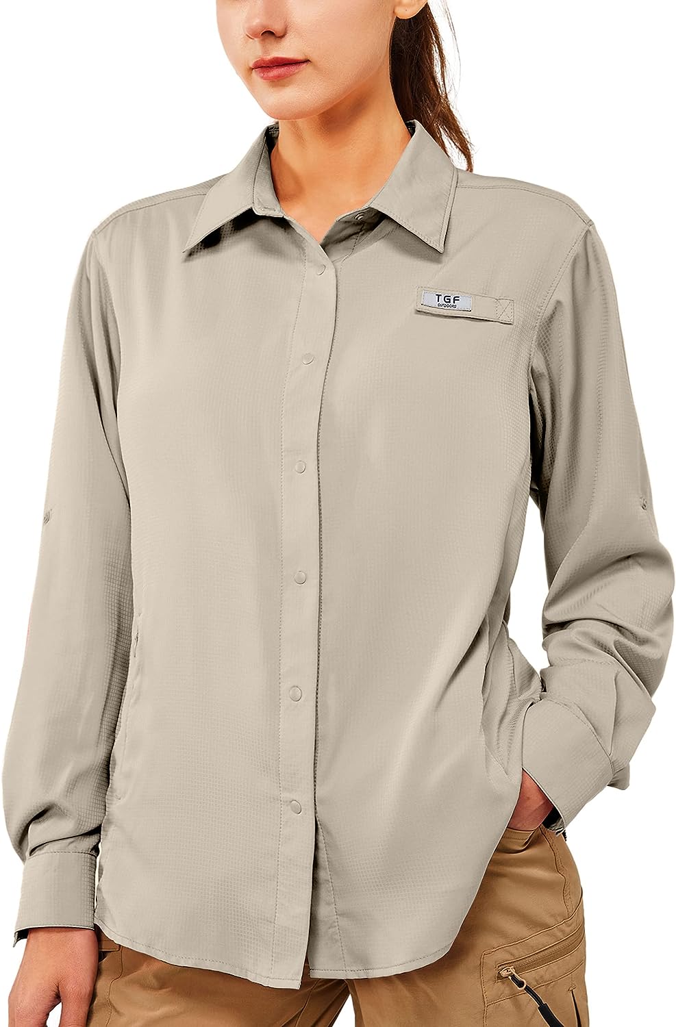 TGF Women's Sun Protection Fishing Shirts Long Sleeve Button Up Shirt with  Zippe