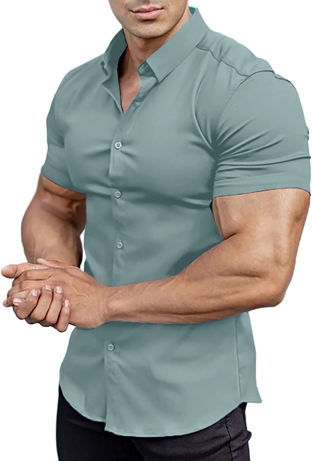 Shirts for Men Fashion Short Sleeve Crew T-Shirt Muscle T-Shirt Button Down  Dress Shirts Anti-Odor (Green, XXL) : : Fashion