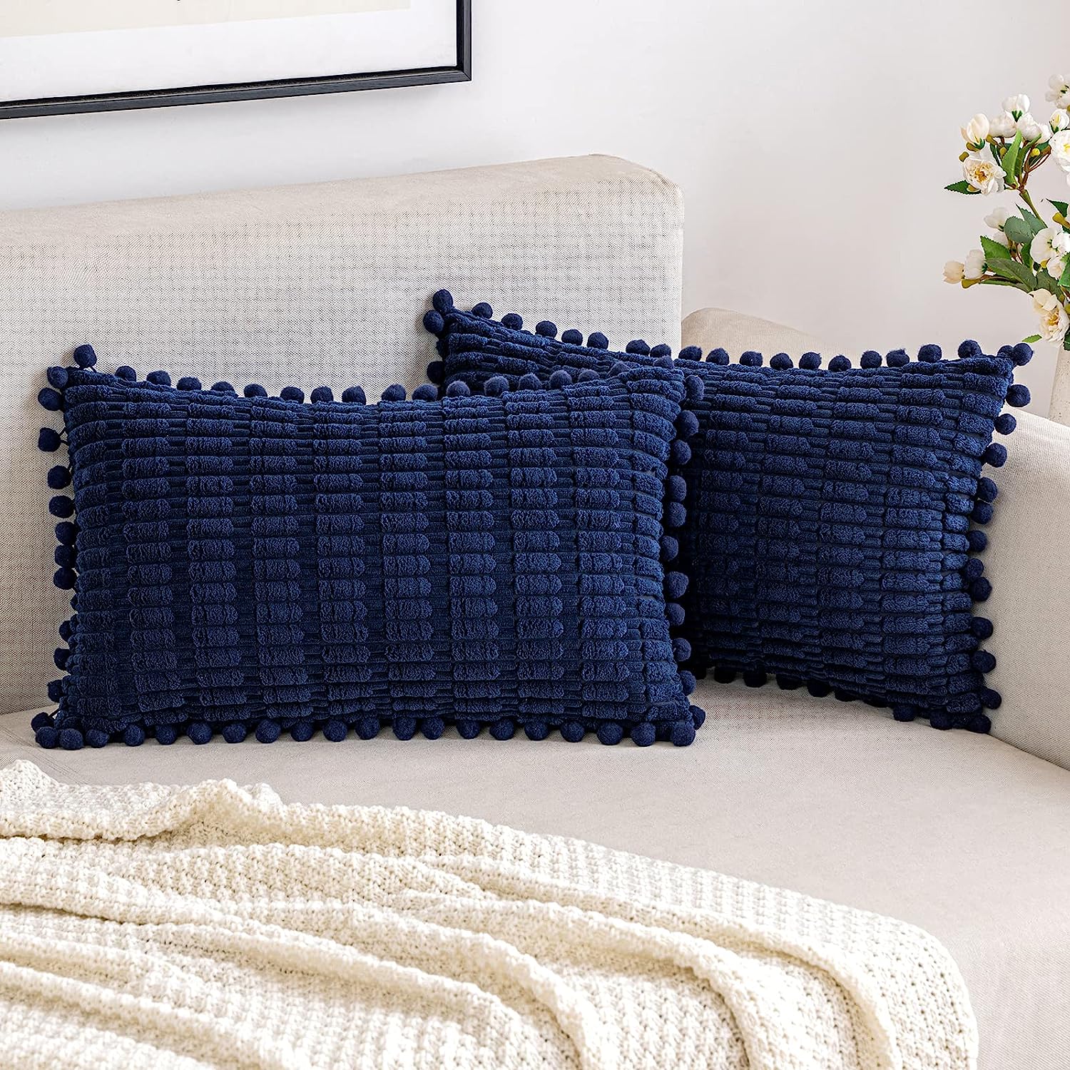 MIULEE Navy Blue Corduroy Decorative Throw Pillow Covers Pack of 2