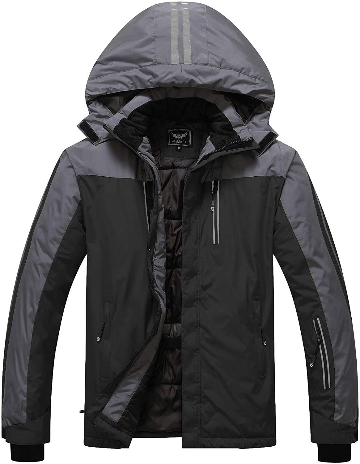 Men's Mountain Waterproof Ski Jacket Windproof Rain Jacket Winter Warm Snow Coat with Removable Hooded 