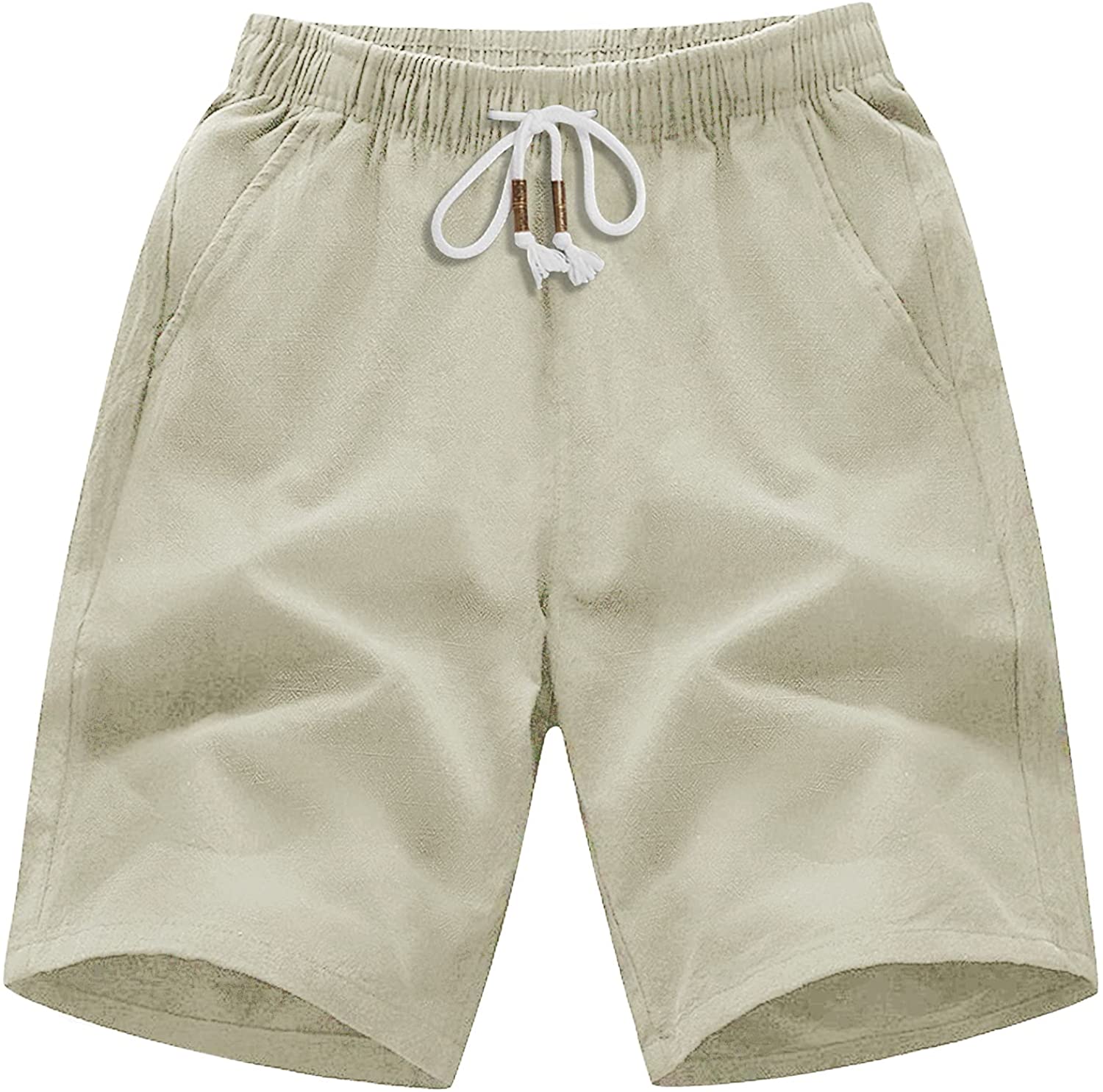 Men Linen Classic Fit Drawstring Summer Beach Shorts
