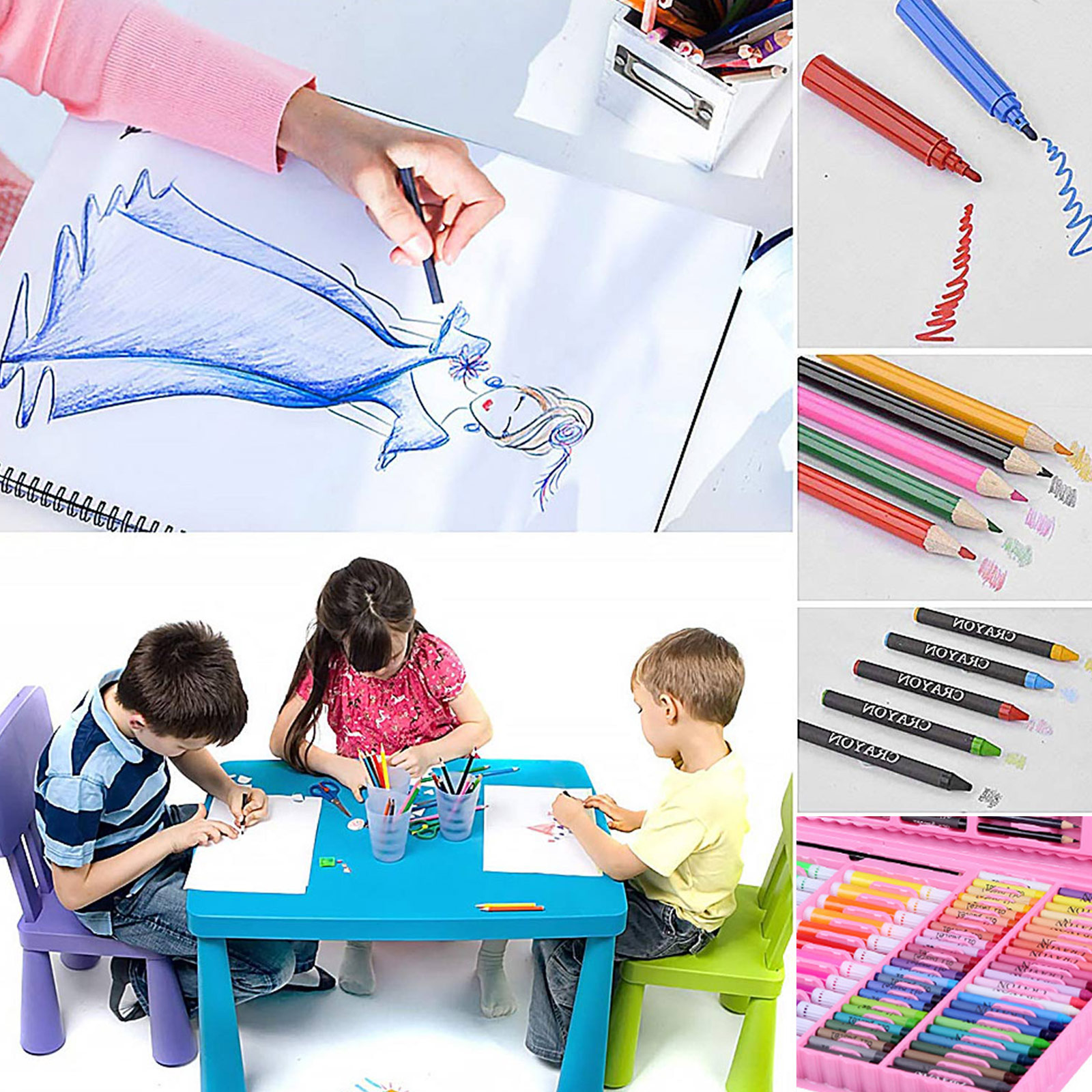 168PCS Kids Painting Drawing Art Set with Crayons Oil Pastels Watercolor Markers Colored Pencil Tools for Boys Girls Gift-5