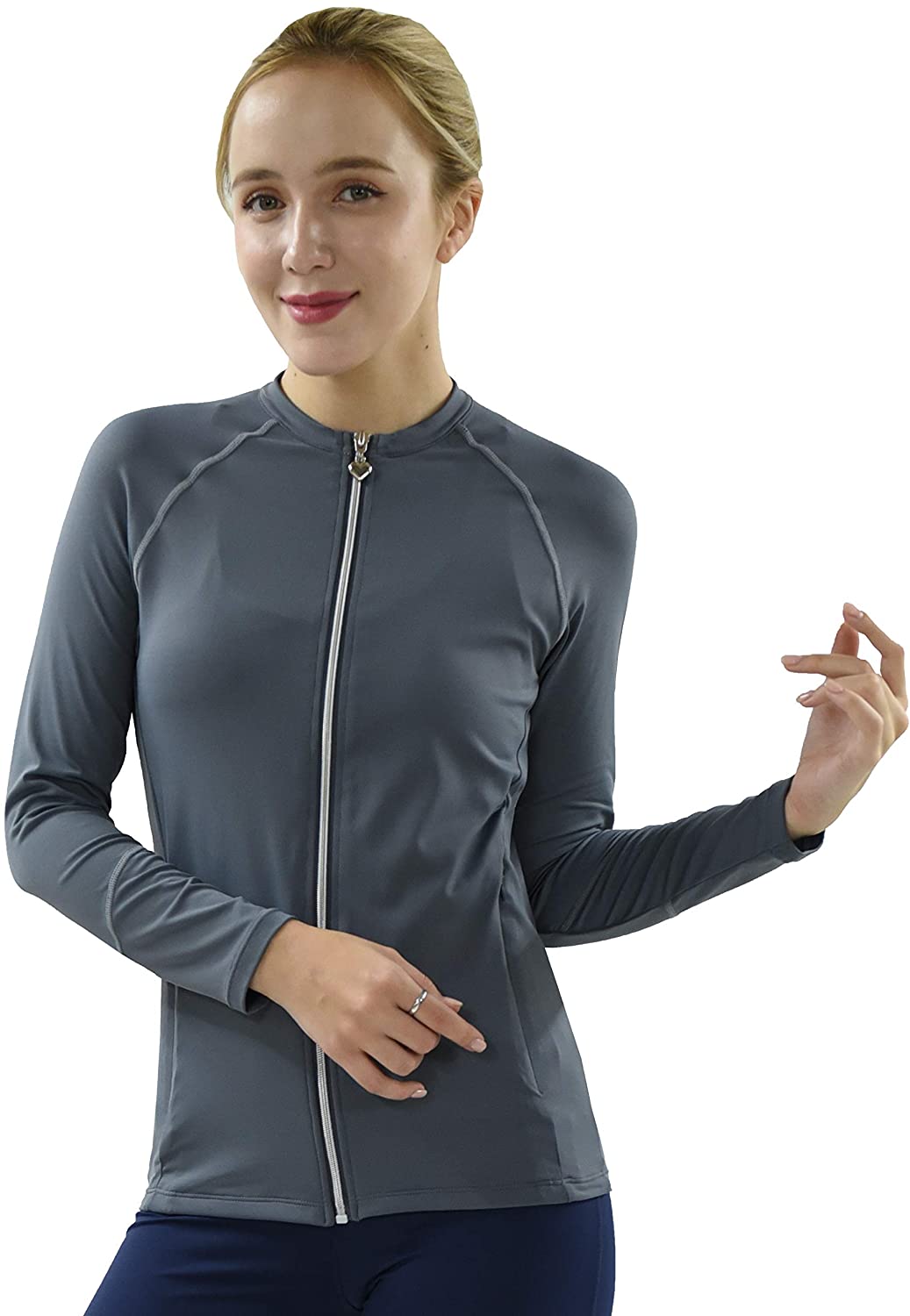 JZWRGT Rash Guard Front Zip Up UV Long Sleeve Swimsuit Top Private Island Women UPF 50 