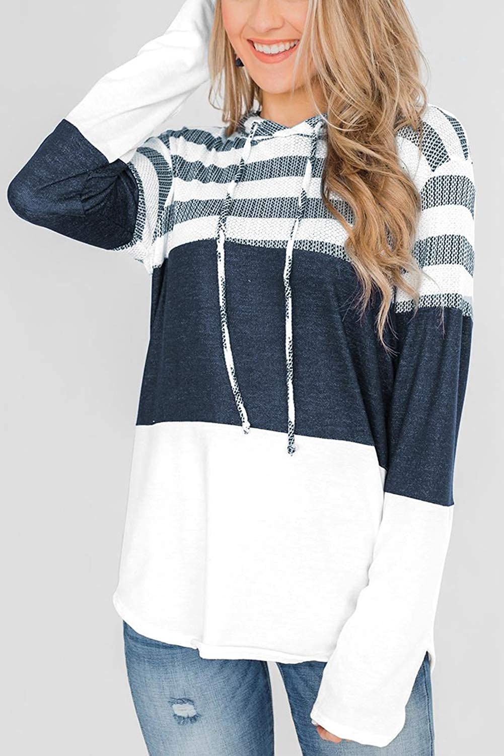 GOLDPKF Striped Color Block Hoodies for Womens Long Sleeve Pullover Sweatshirts 