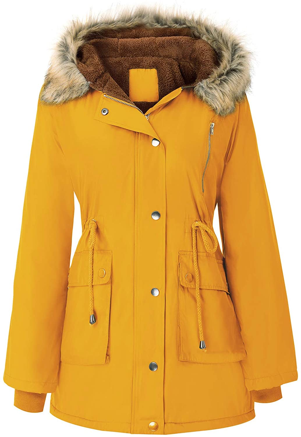 GRACE KARIN Womens Hooded Fleece Line Coats Parkas Faux Fur Jackets with Pockets 