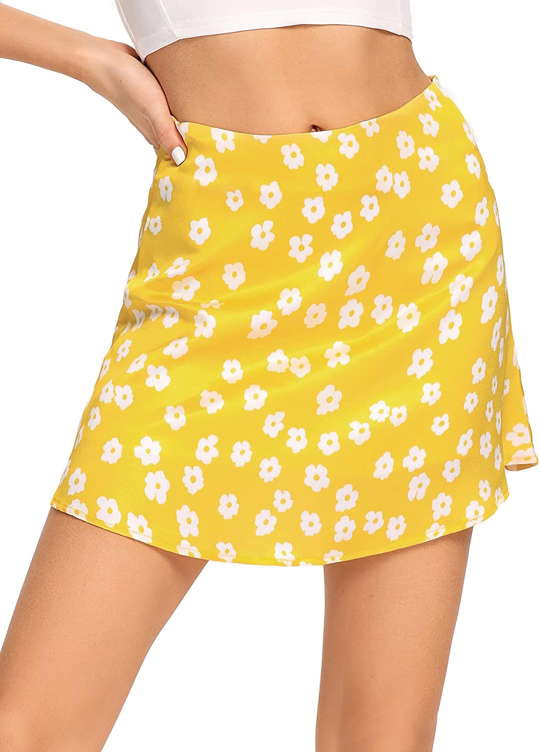thumbnail 21  - LYANER Women&#039;s Casual Floral Print Satin Silk High Waist Zipper Mini Short Skirt