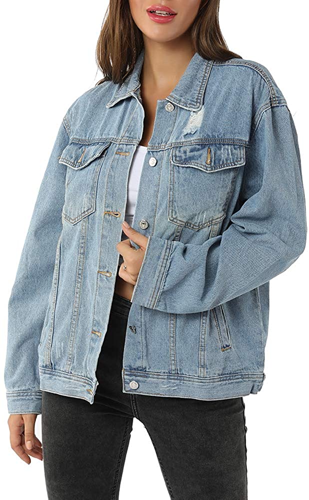 SUSIELADY Womens Denim Jacket Casual Slim Fit Long Sleeve Loose Trucker Coat Outerwear Top Jeans Outercoat Windbreaker