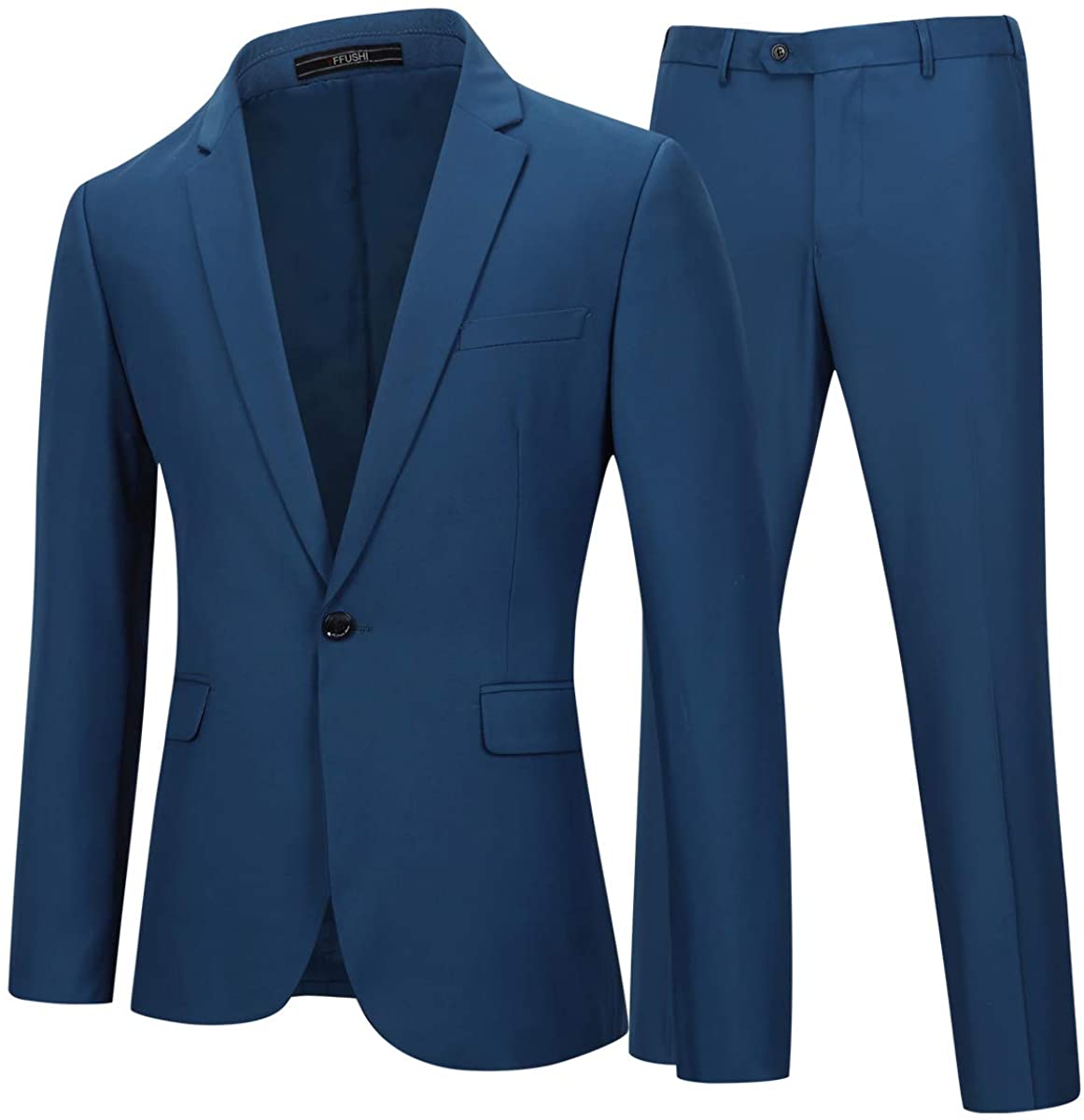 YFFUSHI MENS 2 Piece Suits One Button Formal Slim Fit Solid Color