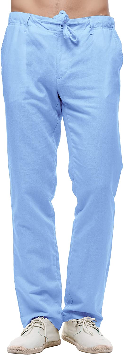 chouyatou Men's Casual Drawstring Straight Fit Beach Linen Capri Pants