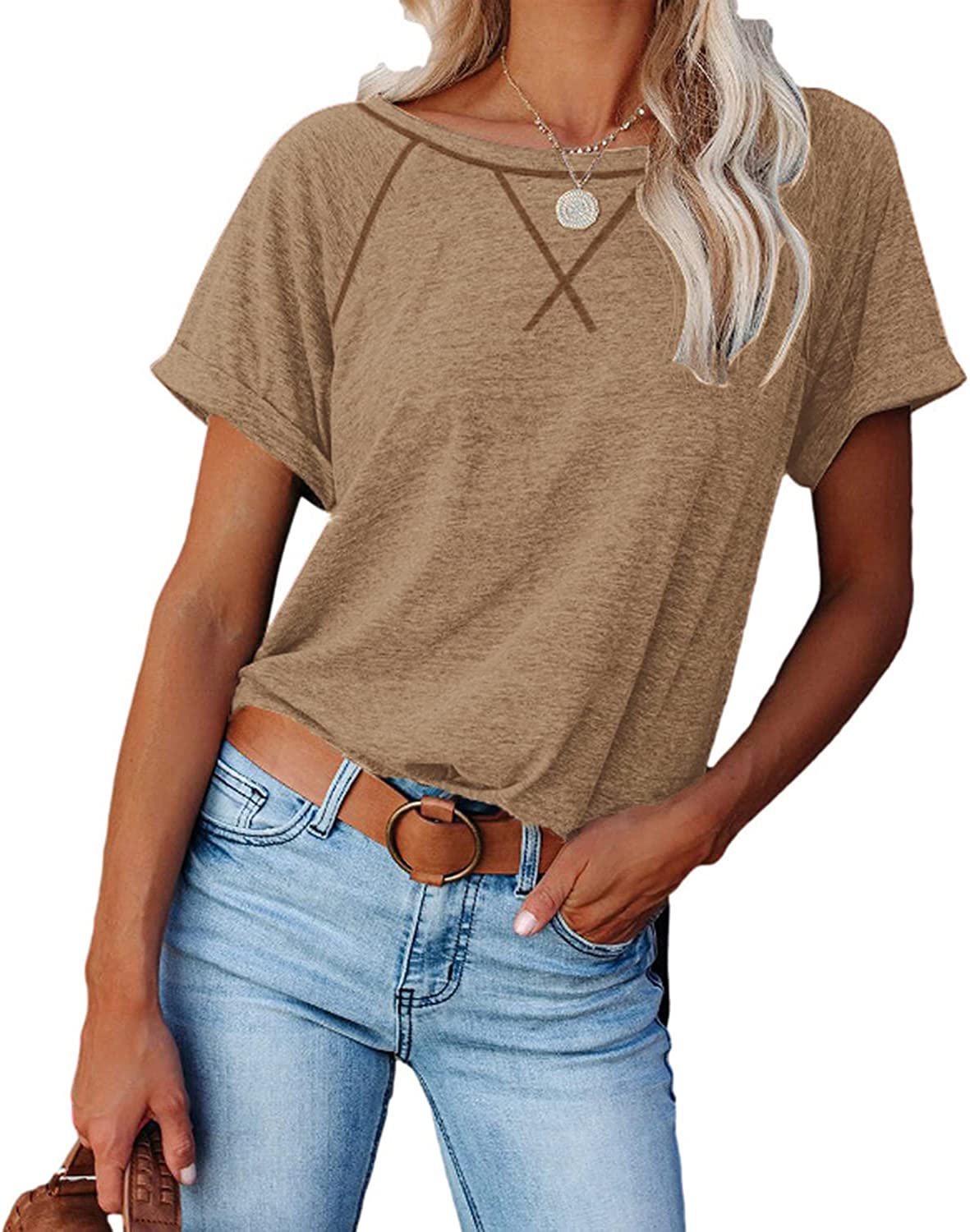 ayreus Women's Casual Short Sleeve T Shirts Crewneck Raglan Tees Side Summ | eBay