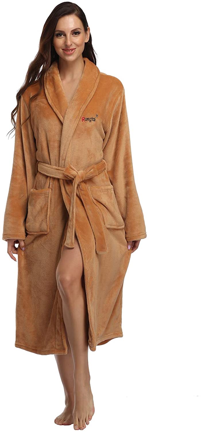RONGTAI Fleece Robes For Women Plush Soft Warm Long Bathrobe