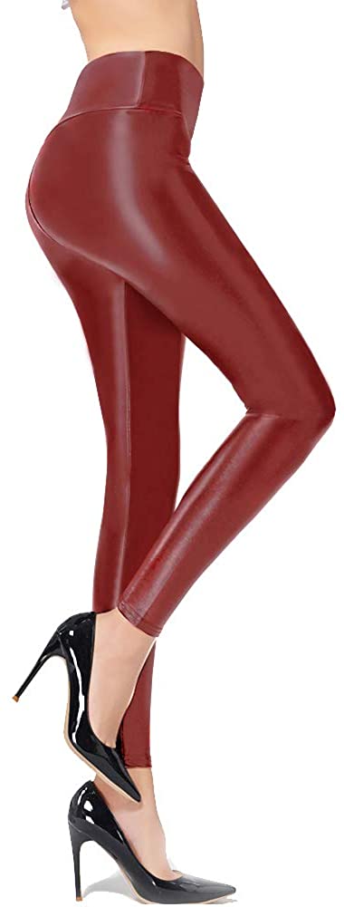 Ginasy Faux Leather Leggings for Women Tummy Control Stretch High Waist  Pleather