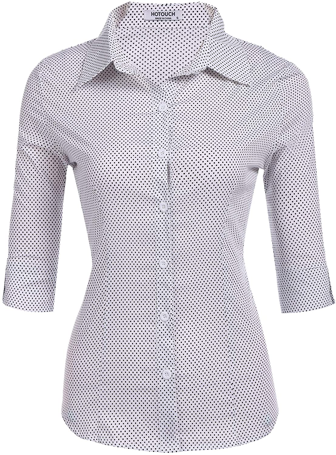 Hotouch Womens 3/4 Sleeve Basic Button Down Shirt Slim Fit Cotton Dress Shirts 