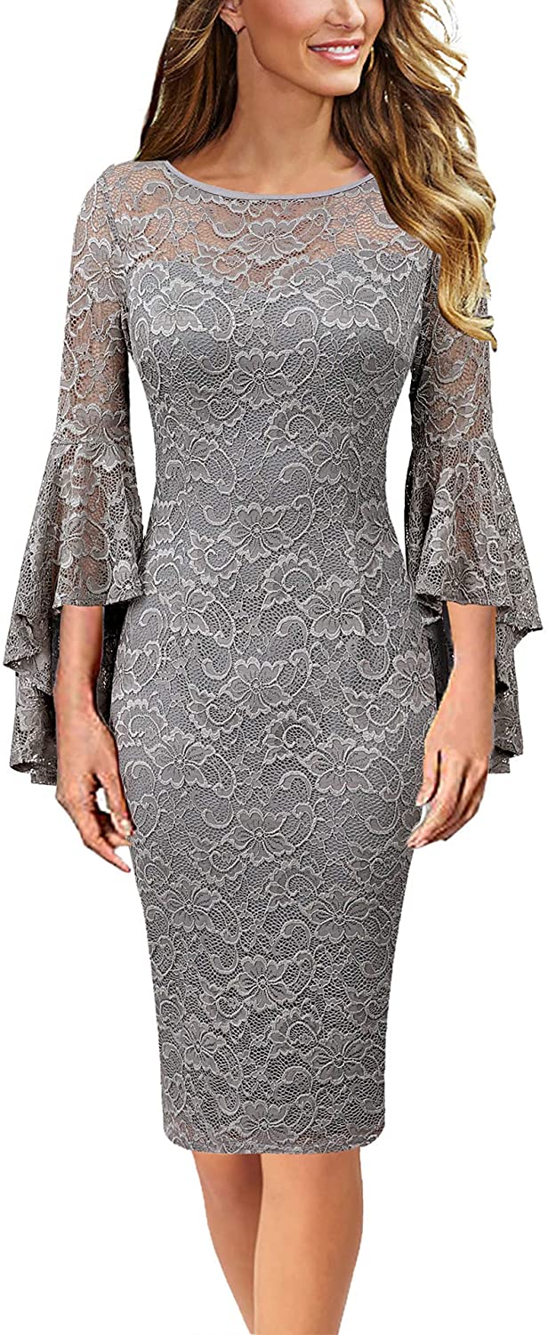 VFSHOW Womens Ruffle Bell Sleeves Business Cocktail Party Bodycon Sheath  Dress | eBay