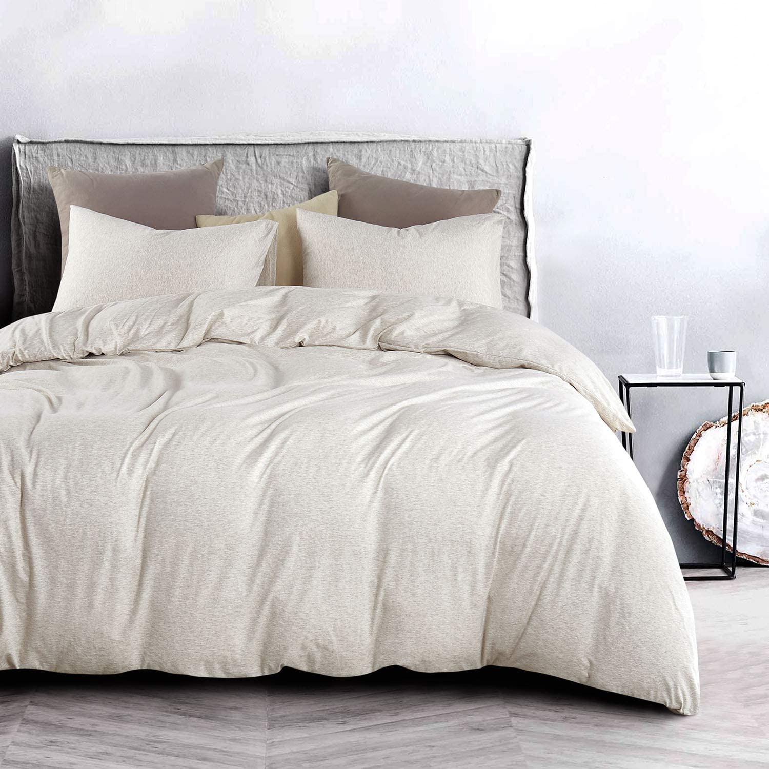 Wake In Cloud - Jersey Cotton Duvet Cover Set, Light Coffee Top Dyed ...