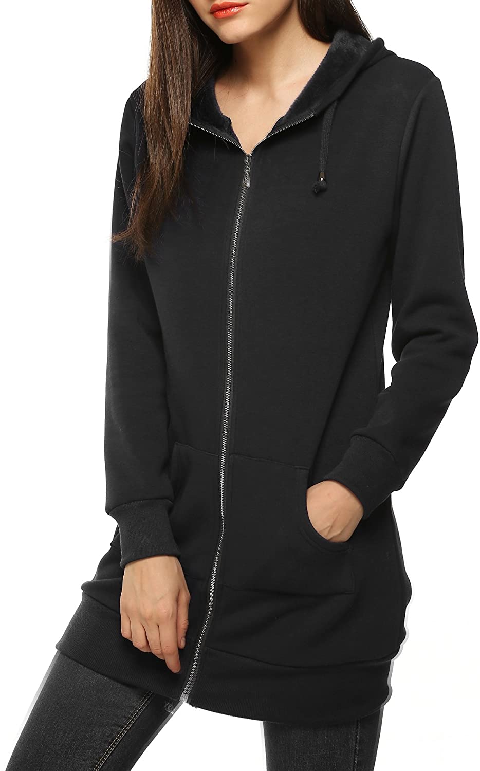 Dearlovers Womens Long Sleeve Solid Zipper Sweatshirt Fleece Pullover Hoodie Coat 