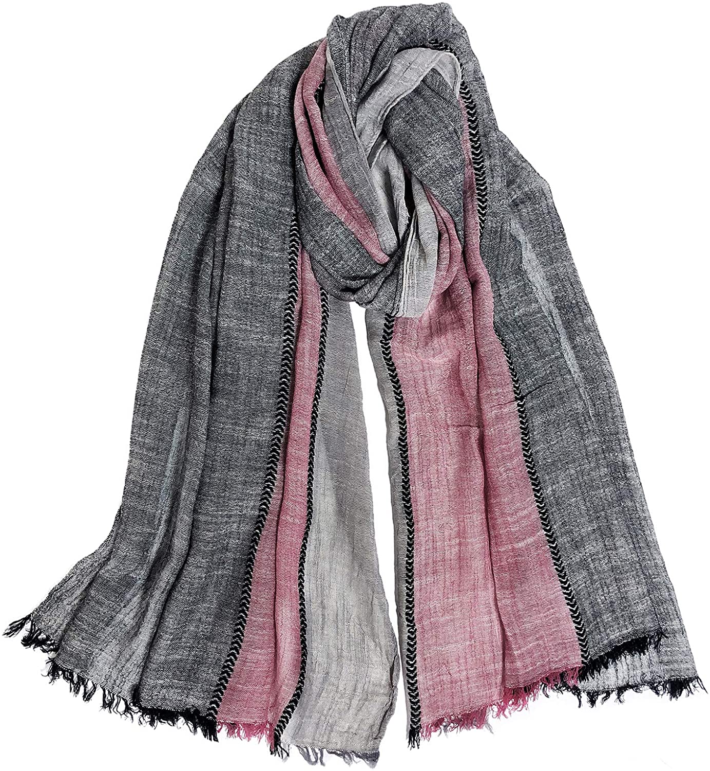 GERINLY Men's Stripe Crinkle Long Scarf