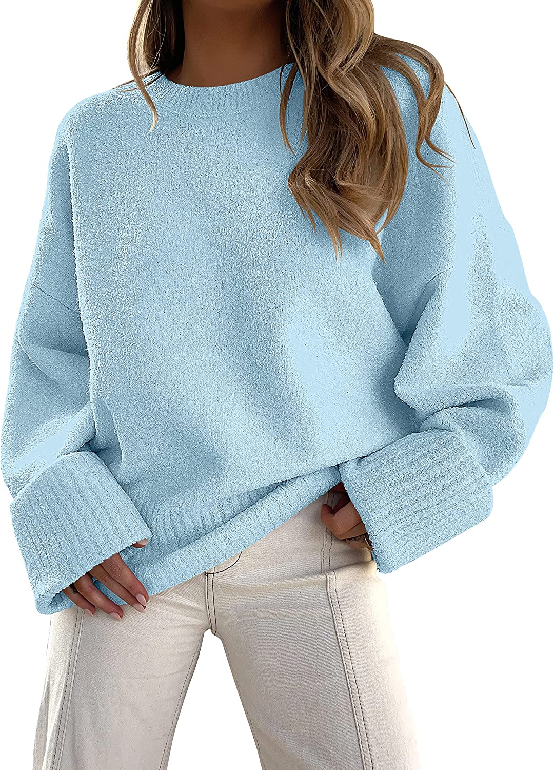 Women's Fuzzy Knit Long Sleeve Sweater by ANRABESS - Fall Fashion