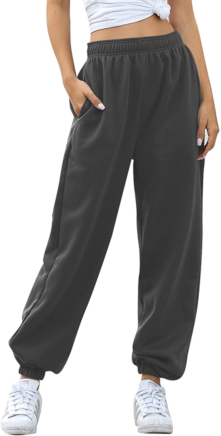 Sunisery Womens Cinch Bottom Sweatpants Pockets High Waist Sporty Gym  Athletic Fit Jogger Pants Lounge Trousers