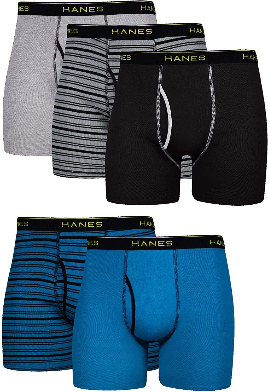 Hanes Men's Cool DRI Boxer Briefs Pack, Moisture-Wicking 100% Cotton, 6-Pack