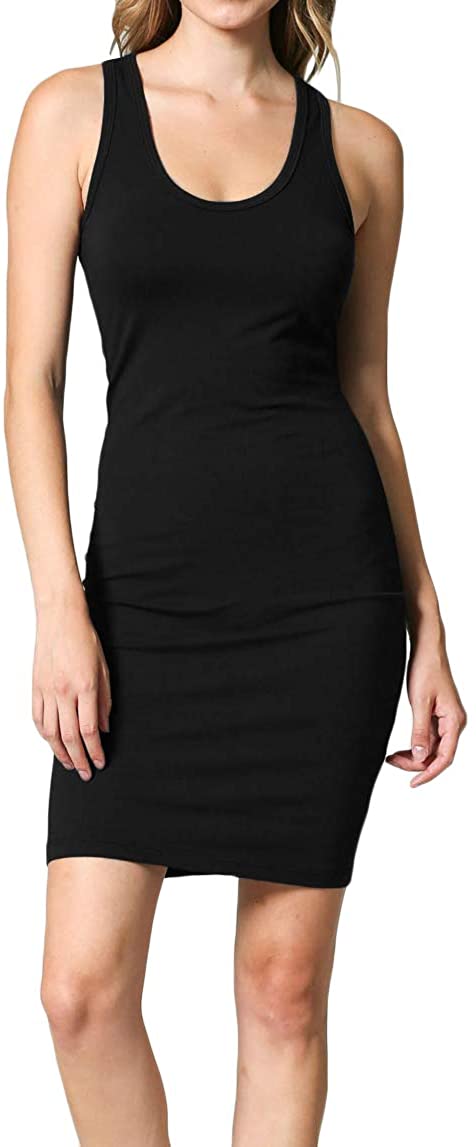 Women's Fitted Sleeveless Racerback Midi Bodycon Tank Dress, X-Small, Black  at  Women's Clothing store