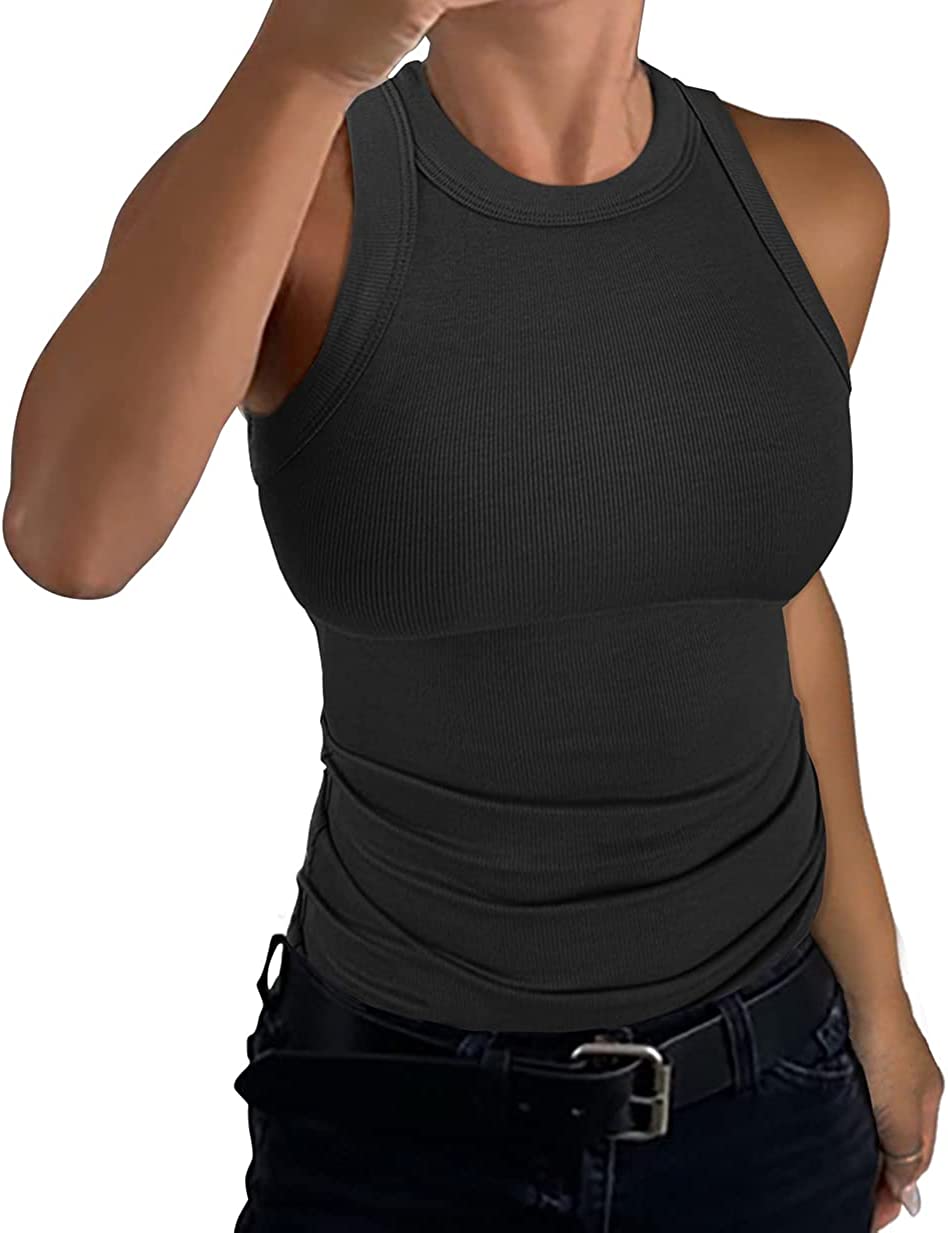 GEMBERA Women's Sleeveless Scoop Neck Ribbed Tank Tops Fitted Basic Cami  Tee Shirts