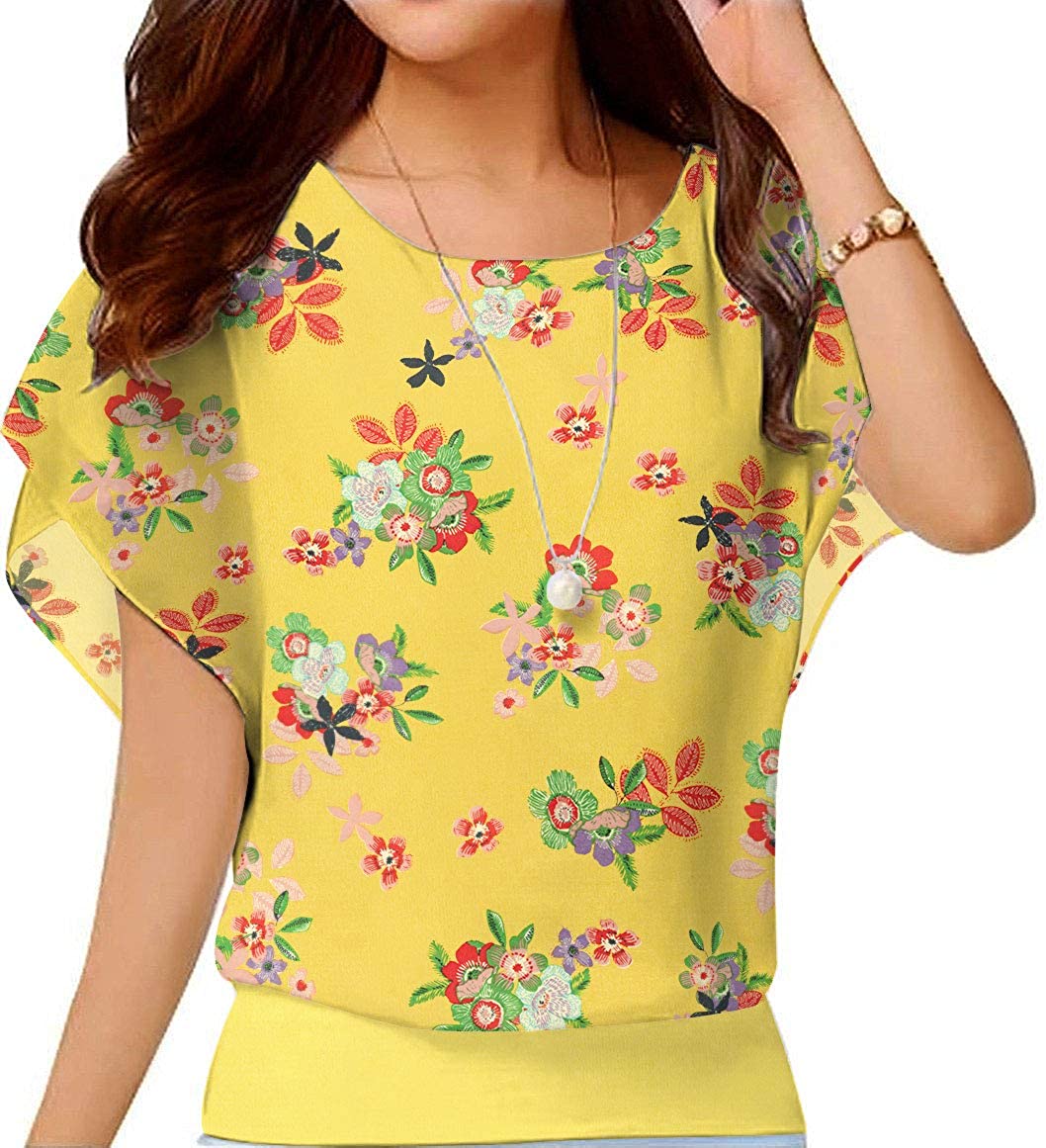 Women's Loose Casual Short Sleeve Top Yellow Polka Dot T-Shirt  Blouse(226ya7b)