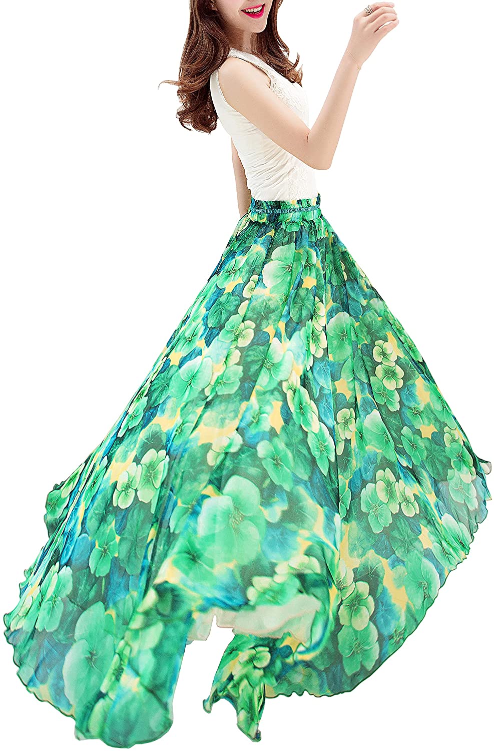 Afibi Boho Floral Long Summer Beach Chiffon Wrap Cover Up Maxi Skirt for Women 