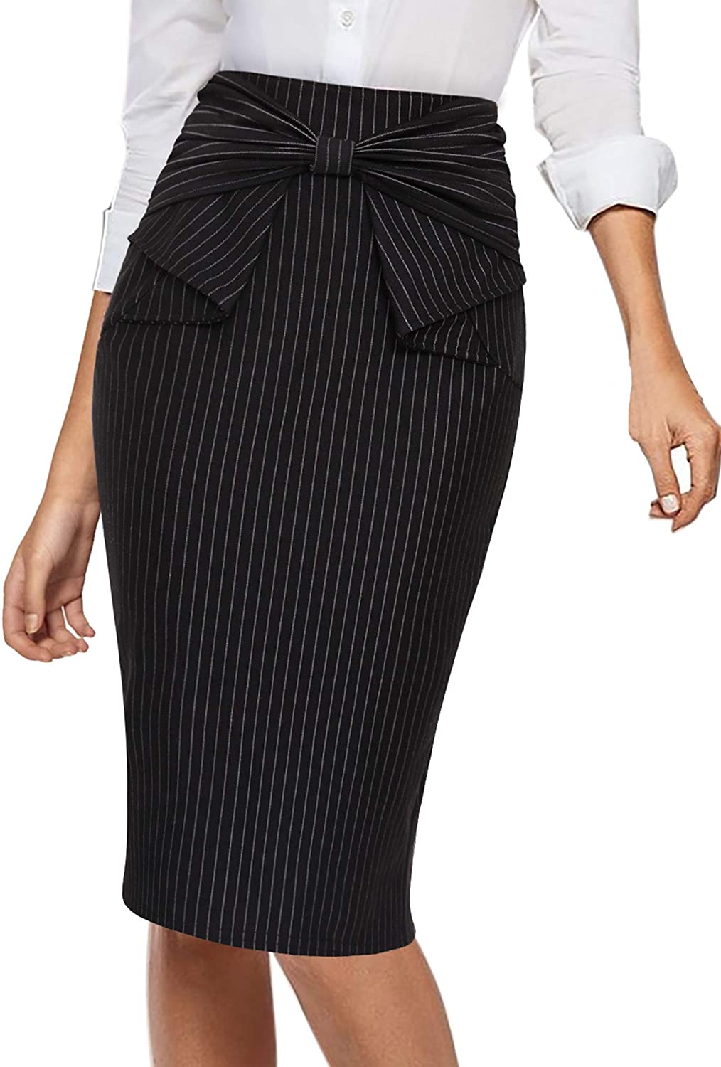 VFSHOW Womens Pleated Bow High Waist Slim Work Office Business Pencil Skirt  | eBay