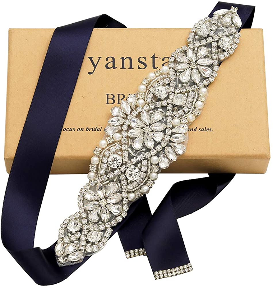 Yanstar Handmade Wedding Belt with Rhinestone Crystal Bridal Belt for Wedding Dress 