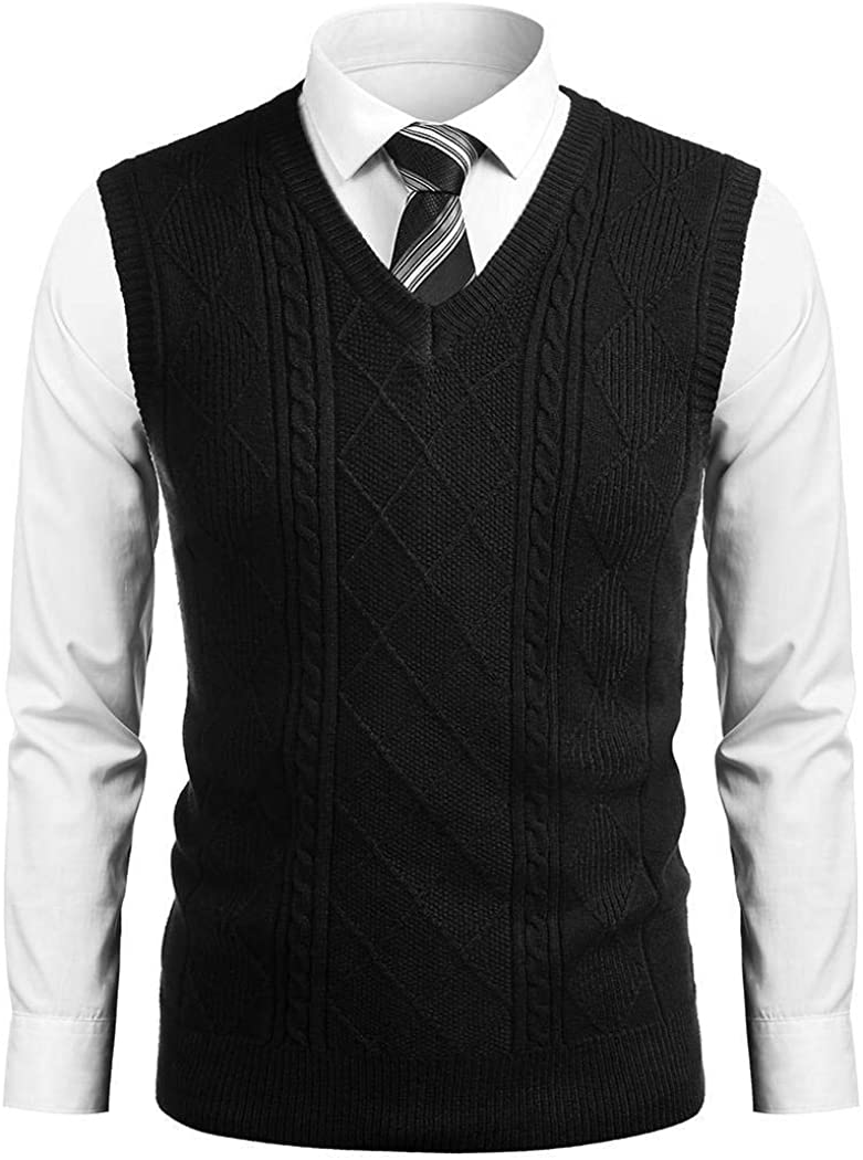 COOFANDY Mens Casual Slim Fit V Neck Knit Sweater Vest Sleeveless Pullover Sweaters Vest 