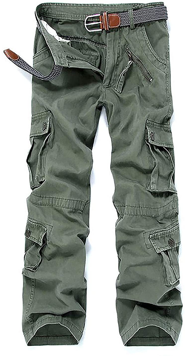 zeetoo Mens Relaxed-Fit Cargo Pants Multi Pocket Military Camo