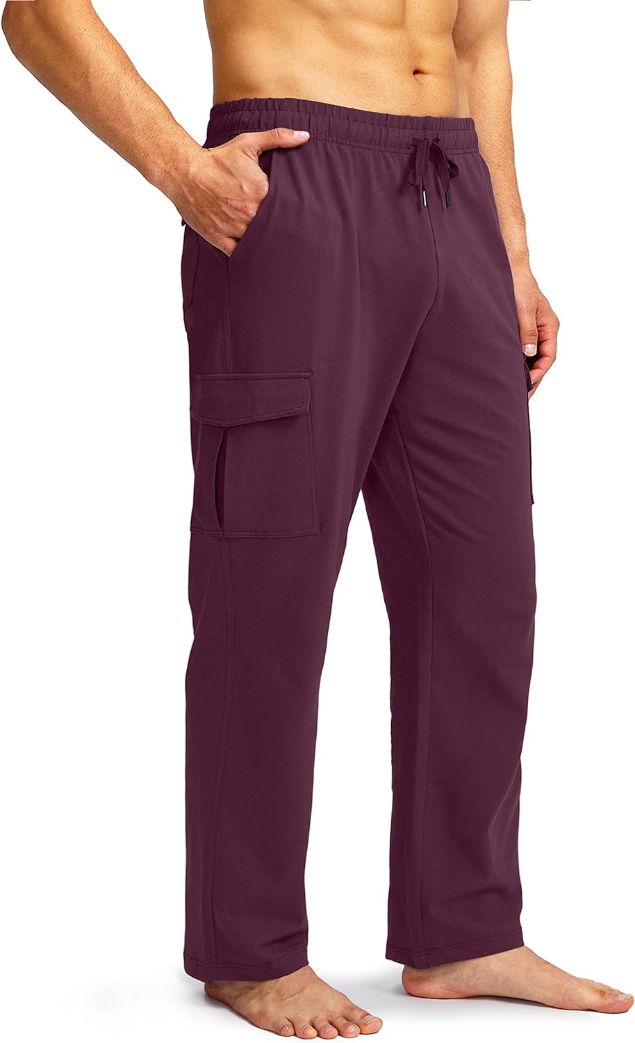 Pudolla Men's Cotton Sweatpants with Cargo Pockets Open Bottom