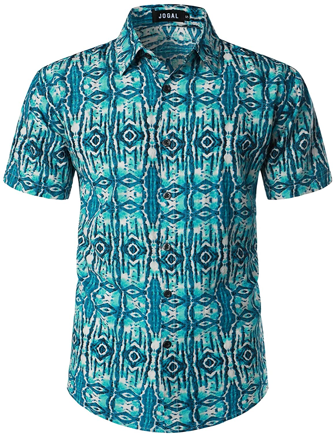JOGAL Men's Paisley Boho Button Down Short Sleeve Hawaiian Shirt