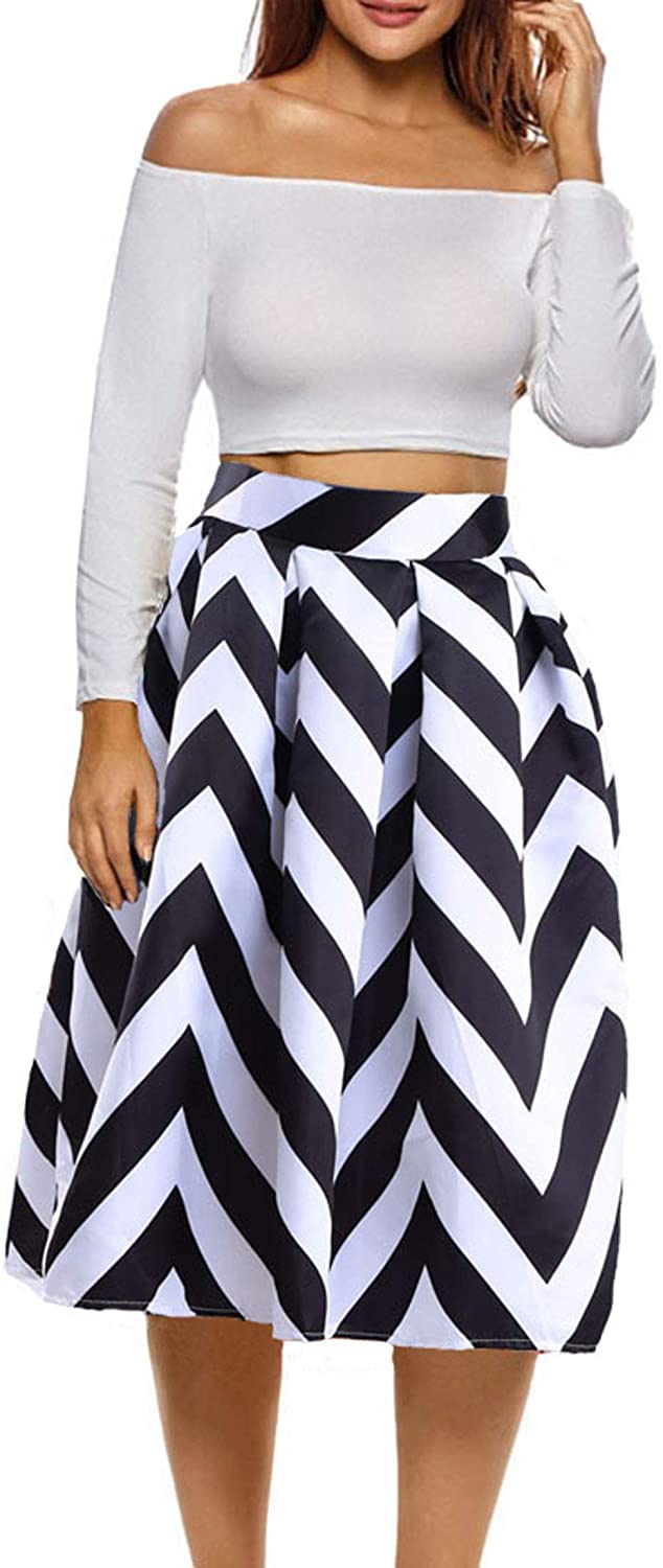 Afibi African Print Skirts for Women Boho Plus Size Flare Pleated Skirts 