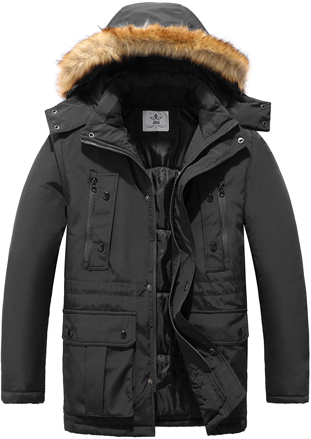 JYG Men's Winter Thicken Coat Faux Fur Lined Jacket with Removable Hood