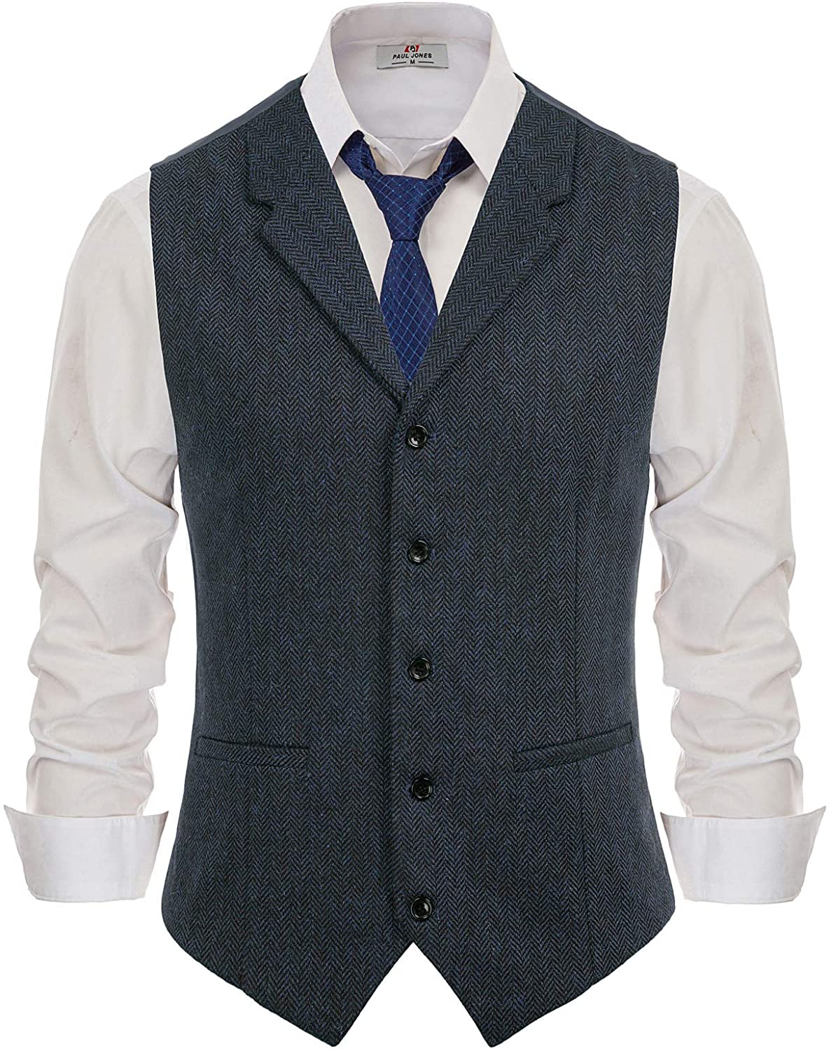 Mens Herringbone Tweed Dress Vest British Slim Fit Notch Lapel ...