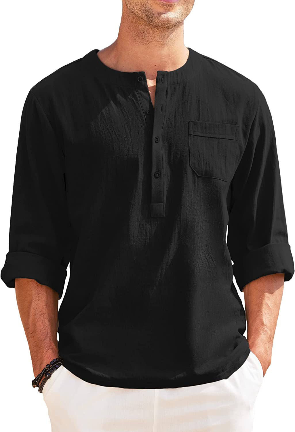 Karlywindow Mens Linen Henley Shirts Long Sleeve Hippie Yoga Summer Beach  Casual Henleys T-Shirt, Black, Medium : : Clothing & Accessories